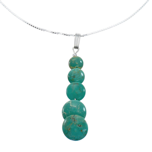 Navajo Sterling Silver Turquoise 16" Box Chain Pendant Necklace Set AX128054